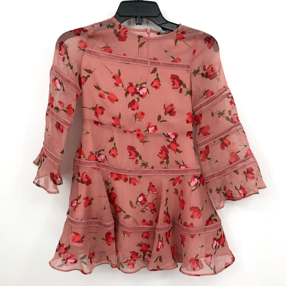 BARDOT Girl's Poppy Floral Mini Dress Size 7/8 Pink Eyelet Ruffle Party NWT
